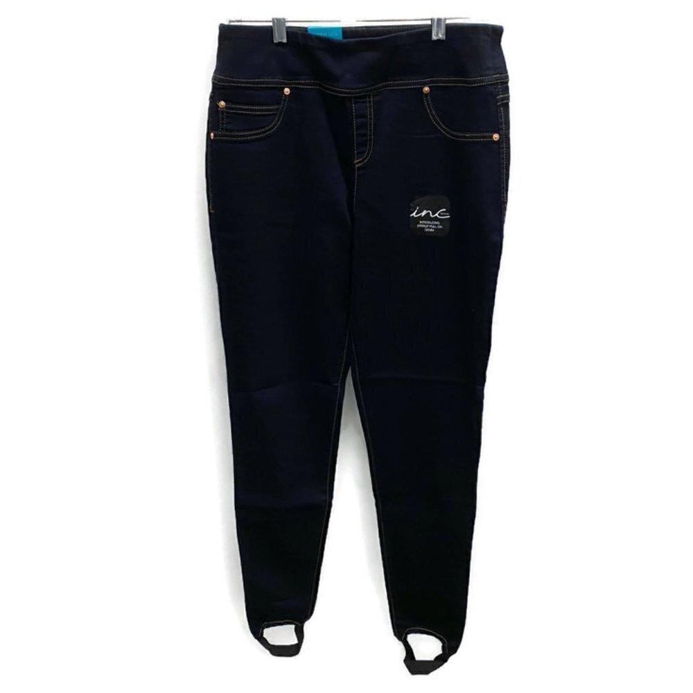 INC Blue Hi-Waisted "Stirrup Pull-On Denim" Jeans